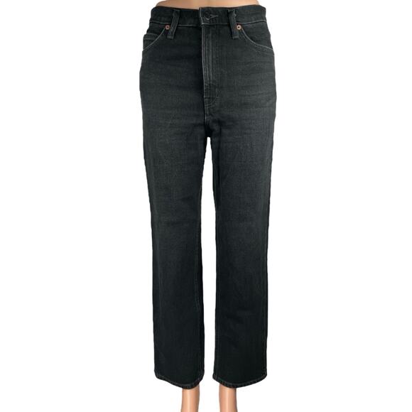 Oak + Fort Black High Waist Straight Wide Leg Trousers Denim Jeans Pants Size 26 - Picture 1 of 5